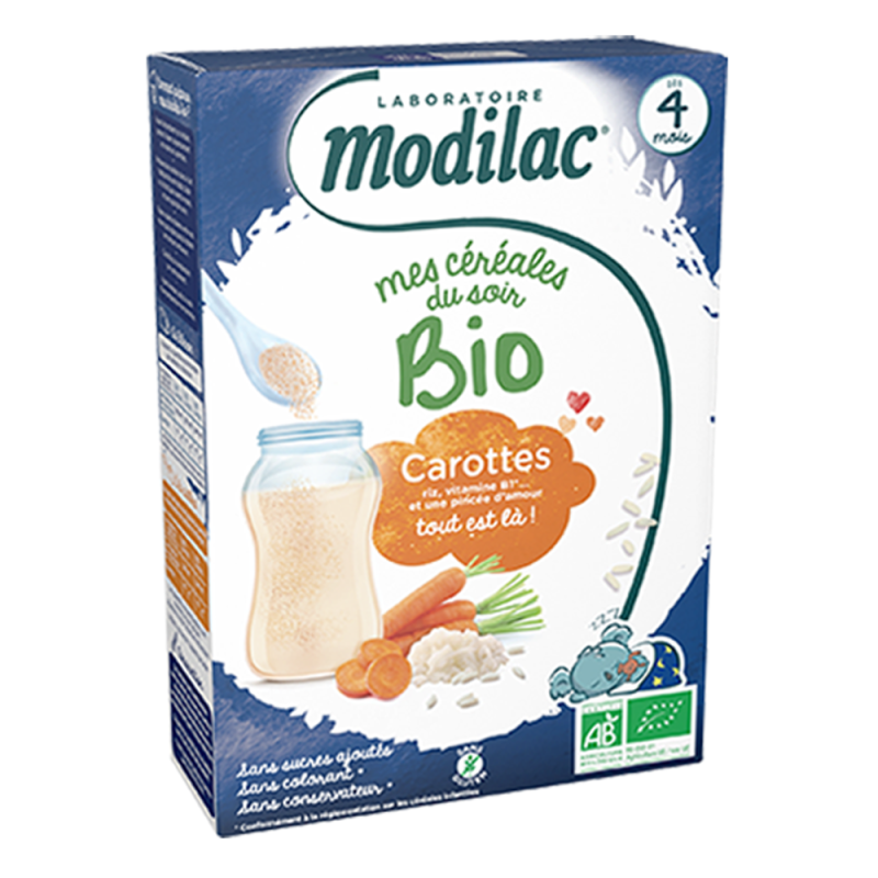 Modilac Mes Céréales du Soir carottes bio dès 4 mois 250gr