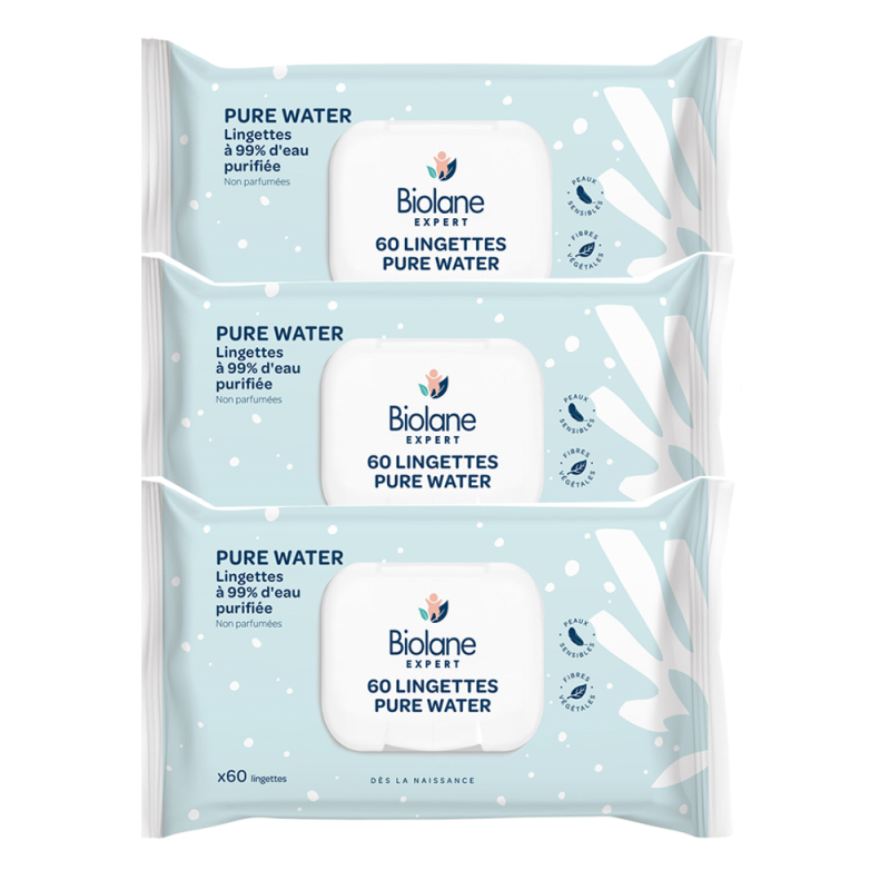 Biolane Expert Pure Water lot de 3 x 60 lingettes