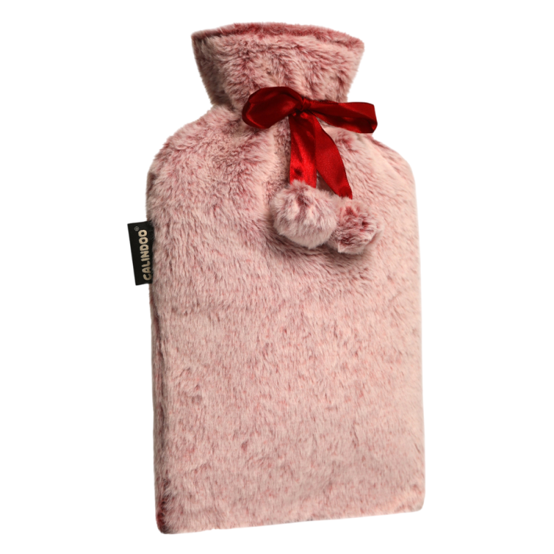 Calindoo Bouillotte à Eau Housse Pompon framboise 2L