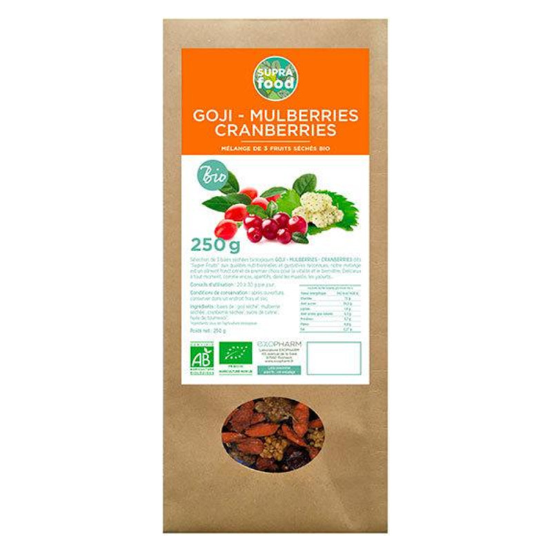 Exopharm Mélange 3 Super Fruits Goji Mulberries Cranberries bio 250gr