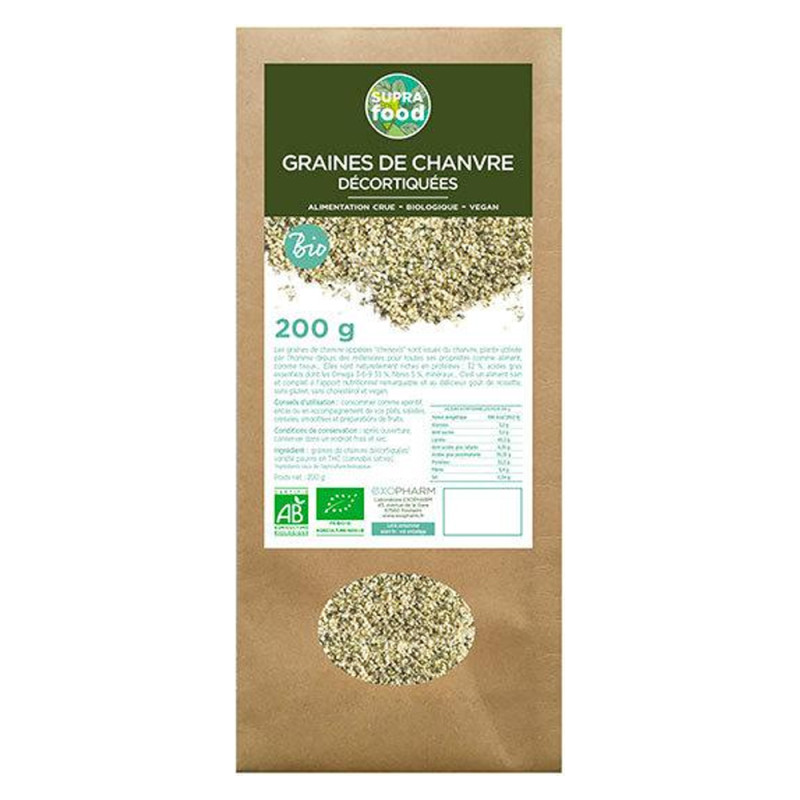 Exopharm Graines de Chanvre décortiquées bio 200gr
