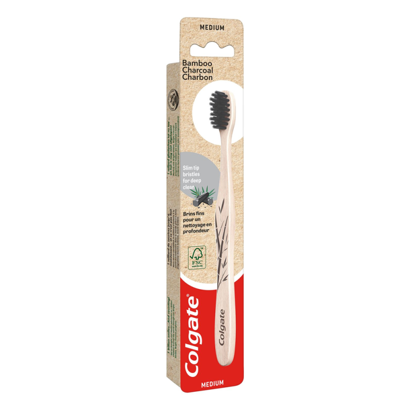 Colgate Brosse à dents bambou charbon médium