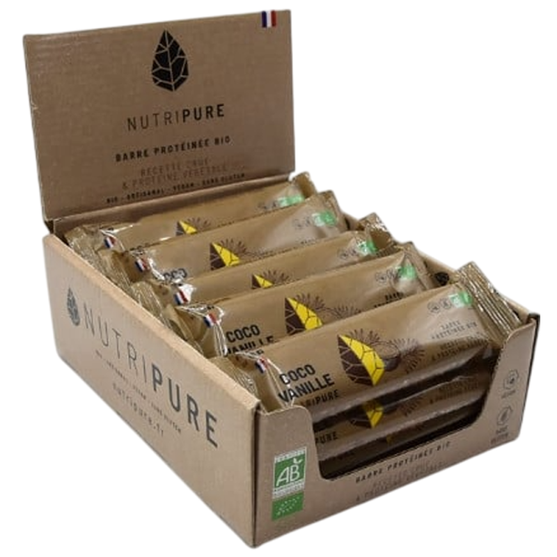 Nutripure Raw Barre Bio Barre Protéinée Coco Vanille boîte de 20