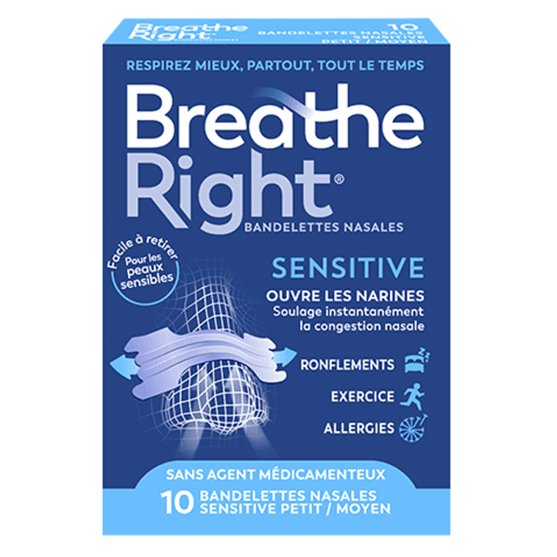 Breathe Right Bandelettes nasales Sensitive petit/moyen boîte de 10