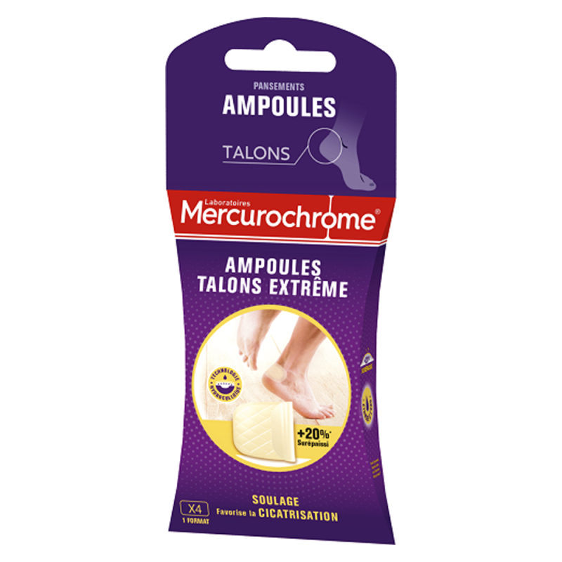 Mercurochrome Pansements ampoules talons extrême 4 pansements