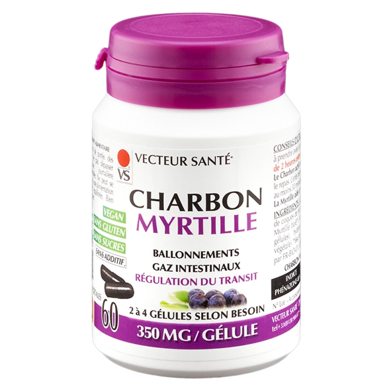 Vecteur Santé Charbon myrtille 60 gélules
