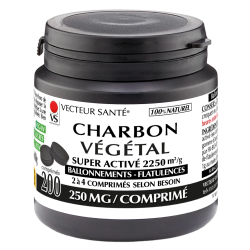 Vecteur Santé Charbon végétal Super activé 200 comprimés