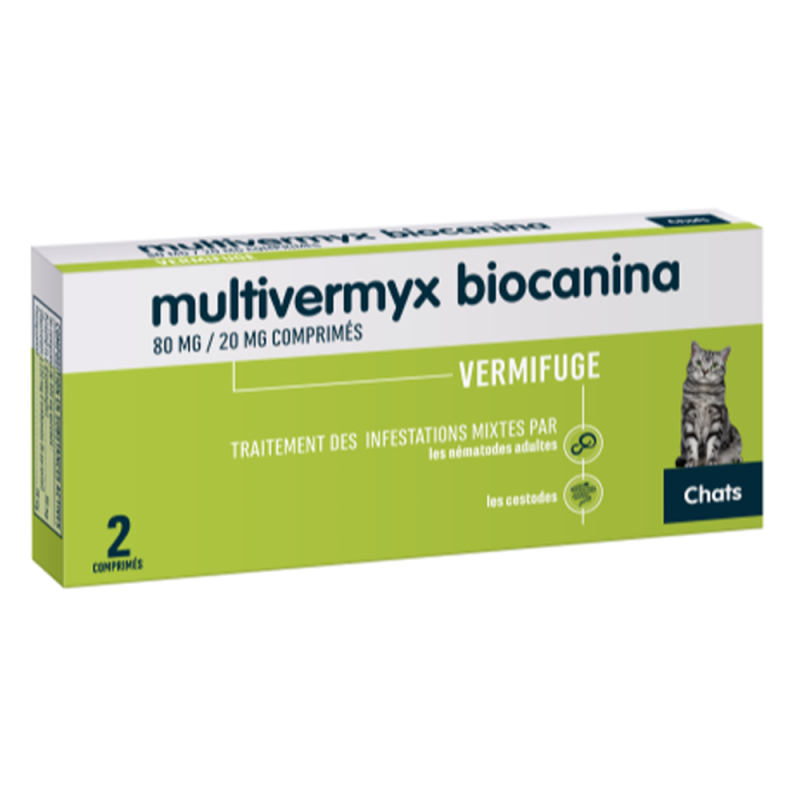 Biocanina Vermifuge Multivermyx 80/20mg chats 2 comprimés