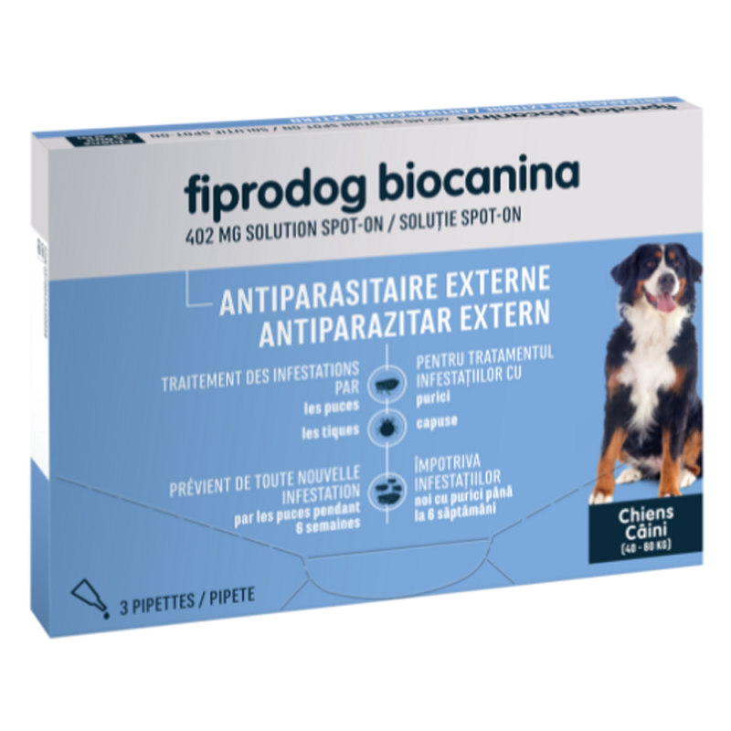 Biocanina Fiprodog 402mg Solution Spot-on très grand chien de 40 à 60kg 3 pipettes