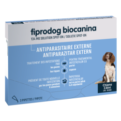Biocanina Fiprodog 134mg Solution Spot-on chiens moyens 10-20kg 3 pipettes