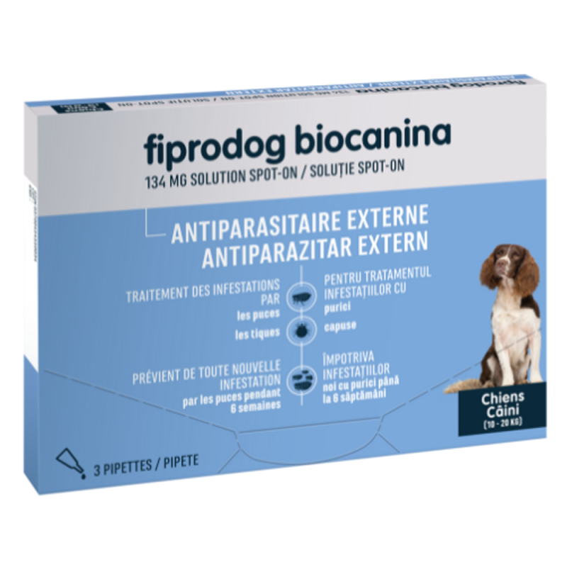 Biocanina Fiprodog 134mg Solution Spot-on chiens moyens 10-20kg 3 pipettes