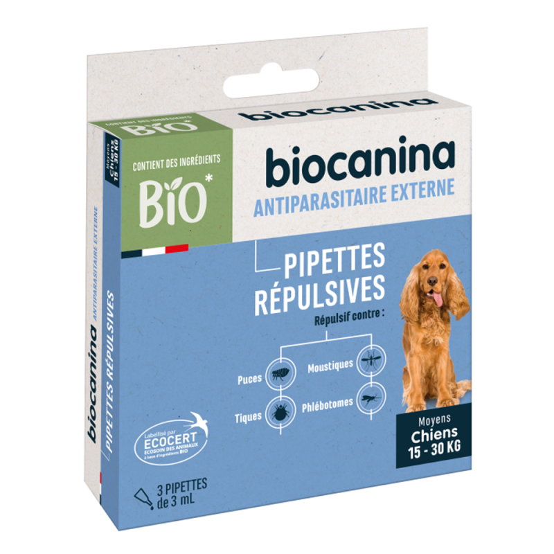 Biocanina Pipettes Répulsives bio chiens de 15 à 30kg 3 pipettes
