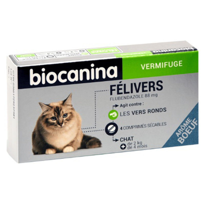 Biocanina Félivers Flubendazole 88mg chat +2kg 4 comprimés sécables