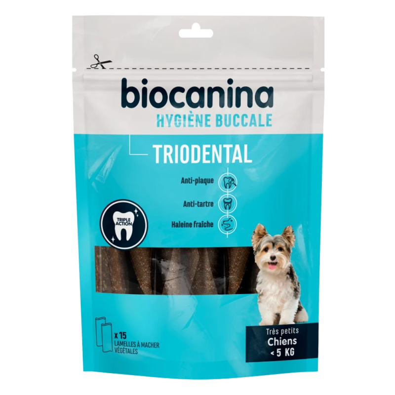Biocanina Hygiène bucco-dentaire Triodental très petits chiens 15 lamelles à macher