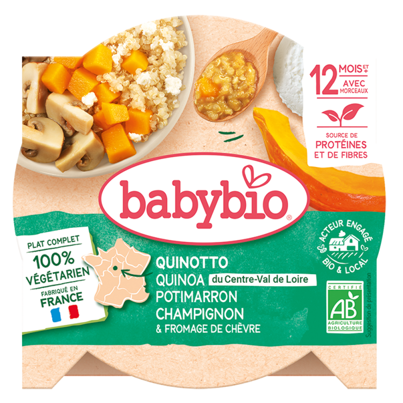 Babybio Plat Complet Quinotto Quinoa Potimarron Champignon & Fromage de Chèvre 12mois+ 230gr