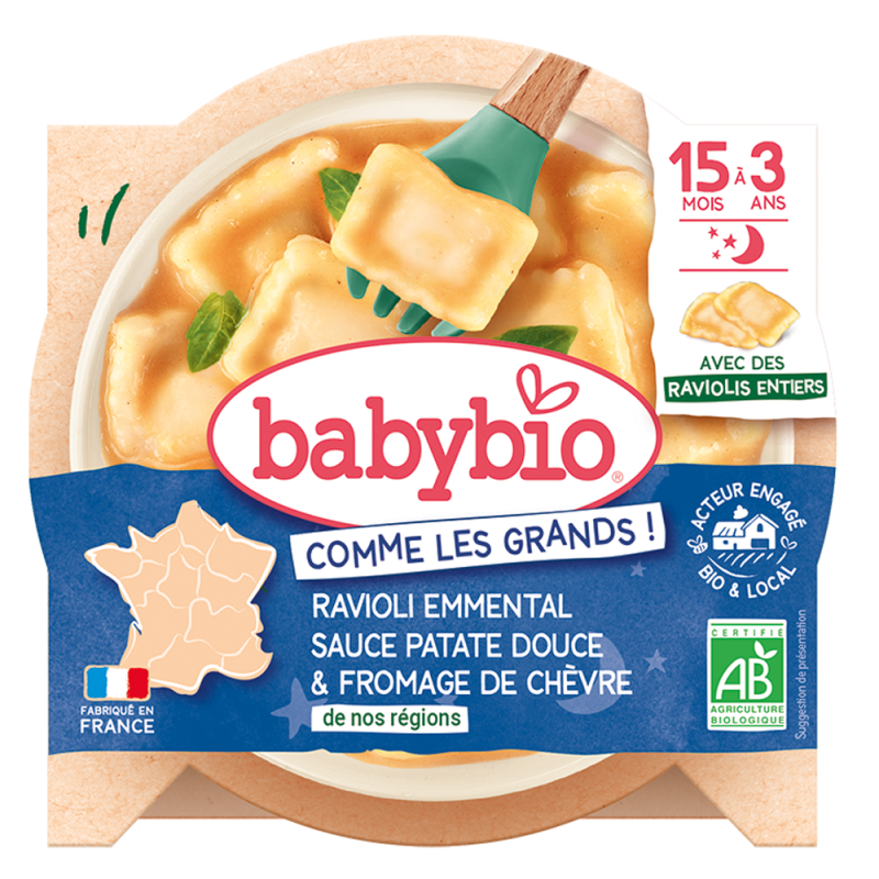 Babybio Ravioli Emmental sauce Patate douce & fromage de Chèvre assiette 190gr