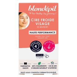 Blondépil Cire Froide Visage haute performance 20 bandes + 4 lingettes