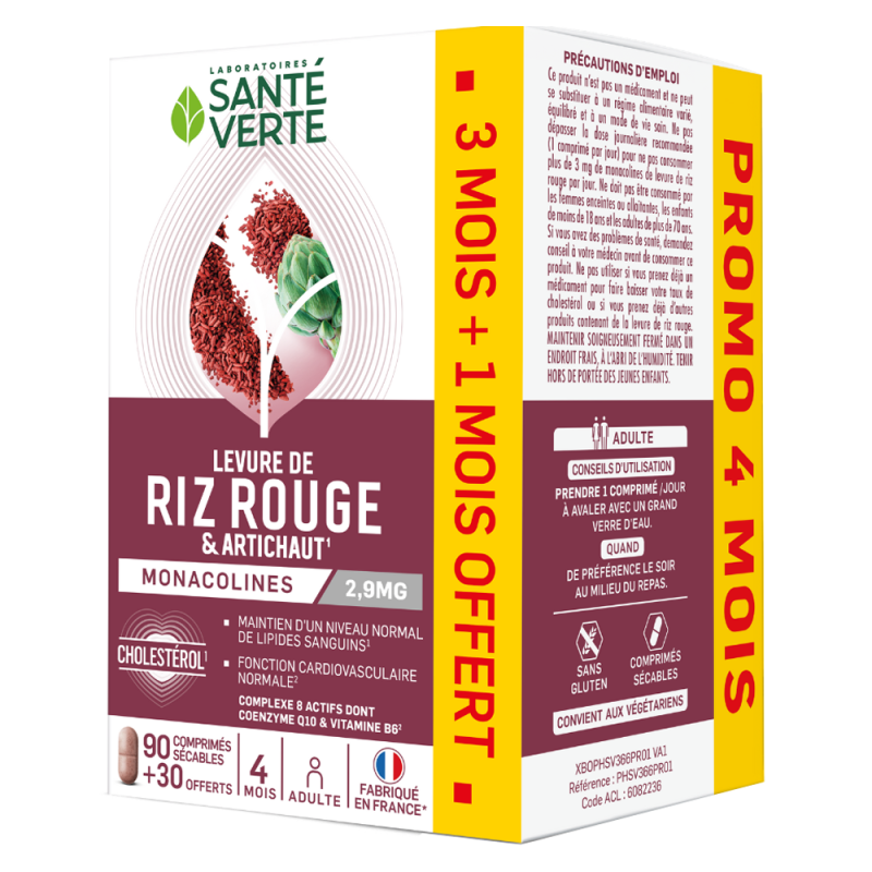 Santé Verte Levure de Riz Rouge & Artichaut 120 comprimés
