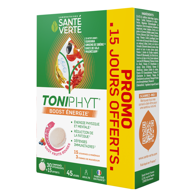 Santé Verte Toniphyt Boost Énergie fruits rouges 45 comprimés