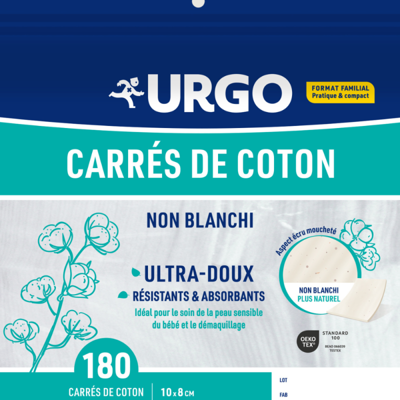 Urgo Carrés de coton non blanchi 10 x 8cm 180 Carrés