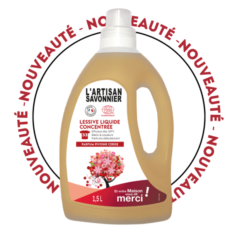 Gravier L'Artisan Savonnier Lessive liquide concentrée pivoine cerise bio 1,5L