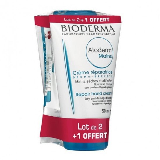 Bioderma Atoderm Mains Crème réparatrice lot de 2x50ml + 1 offert
