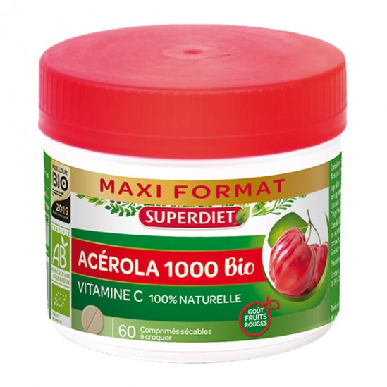 Superdiet acérola 1000 bio 60 comprimés à croquer maxi format