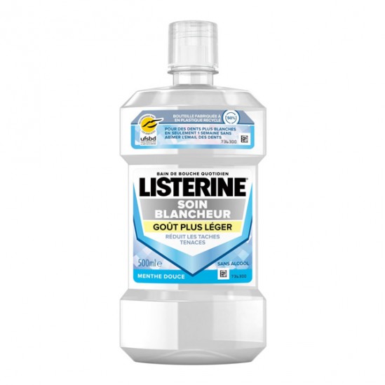 Listerine Soin blancheur Bain de bouche goût plus léger menthe douce 500ml