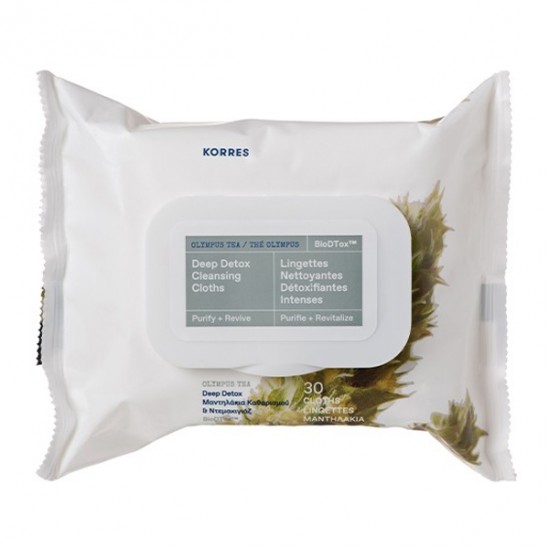 Korres thé olympus lingette nettoyantes détoxifiantes 30 pièces