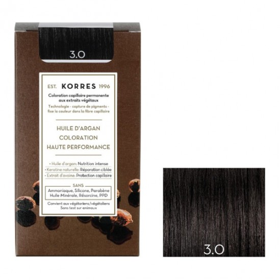 Korres huile d'argan coloration permanente 3.0 châtain foncé