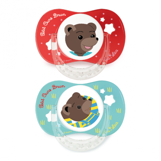 Luc et Léa duo sucettes anatomiques petit ours brun +18 mois