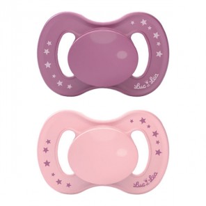 Luc et Lea duo sucettes anatomiques en plastique végétale rose 18 mois +