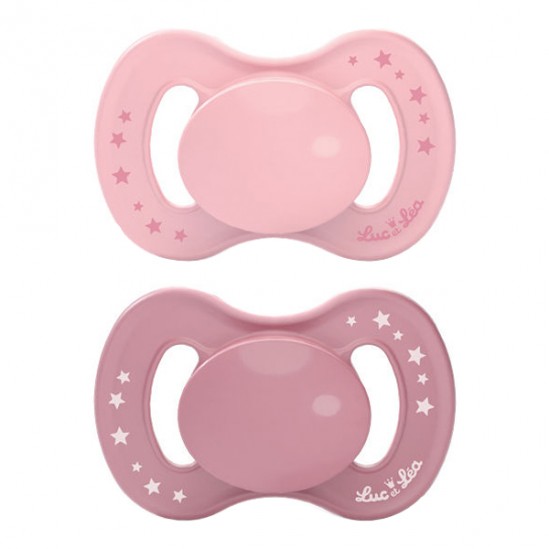 Luc et Lea duo sucettes anatomiques en plastique végétale rose 6-18 mois