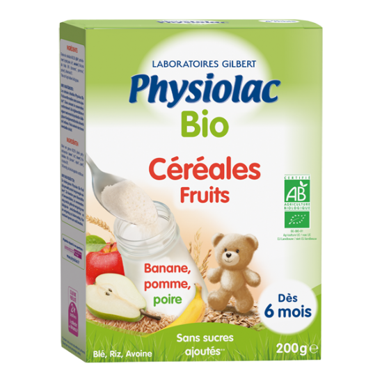 Physiolac Céréales Fruits Bio  Dès 6 mois 200g