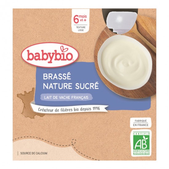 Babybio brassé nature sucré dès 6 mois 4 gourdes x 85g