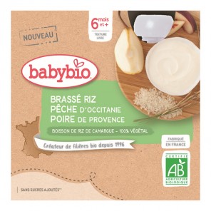 Babybio brassé riz pêche poire dès 6 mois 4 gourdes x 85g