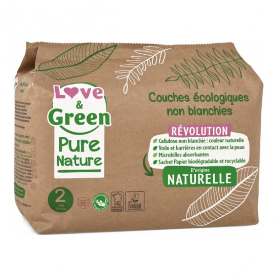Love & green couches écologique non blanchies taille 1 2-5 kg 32 pièces