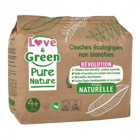 Love & green couches écologique non blanchies taille 5 junior 11-25kg 33 pièces