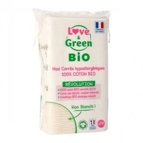 Love & green maxi-carrés hypoallergéniques 100% coton bio 70 pièces