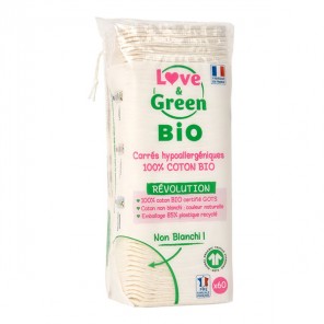 Love & green carrés hypoallergéniques 100% coton bio 60 pièces