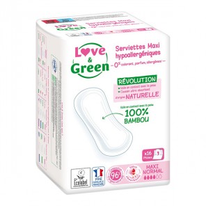Love & green serviettes maxi hypoallergéniques normal 16 pièces
