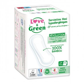 Love & green serviettes maxi hypoallergéniques super 14 pièces