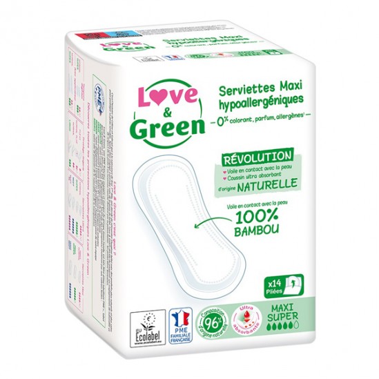 Love & green serviettes maxi hypoallergéniques super 14 pièces