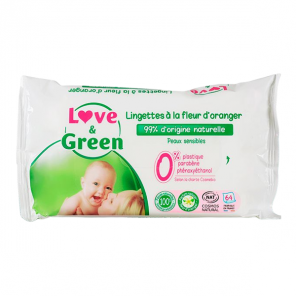 Love & green lingettes écologiques à la fleur d'oranger 64 pièces