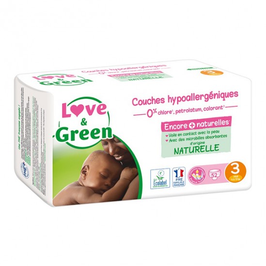 Love & green couches hypoallergeniques taille 3 paquet de 52