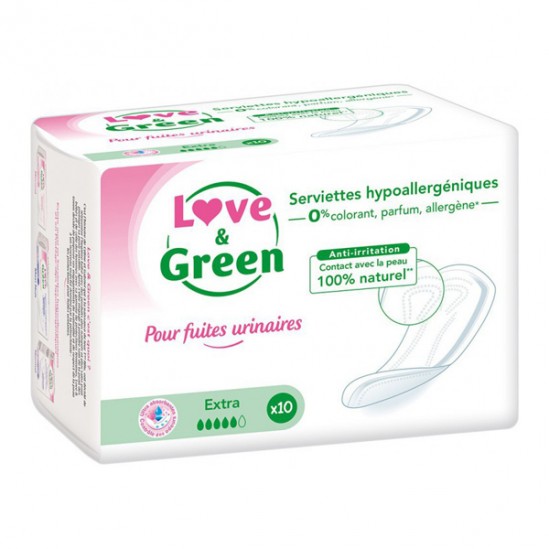 Love & green serviettes hypoallergéniques anti-irritation pour fuite urinaire Paquet de 10