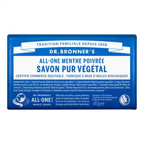 Dr Bronner's pain de savon all-one menthe poivrée 140g