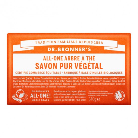 Dr Bronner's pain de savon all-one arbre à thé 140g