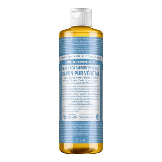 Dr Bronner's savon liquide 18-en-1 non parfumé pour bébé 475ml