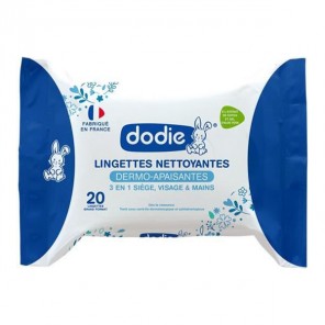 Dodie lingettes nettoyantes dermo-apaisantes 3 en 1 x20